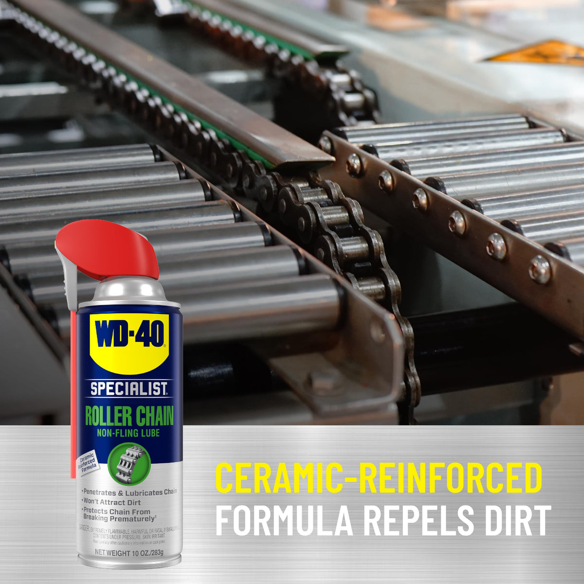 WD-40 Specialist spray soaked into chain closeup showing deep penetration benefit