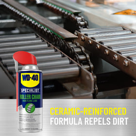WD-40 Specialist spray soaked into chain closeup showing deep penetration benefit