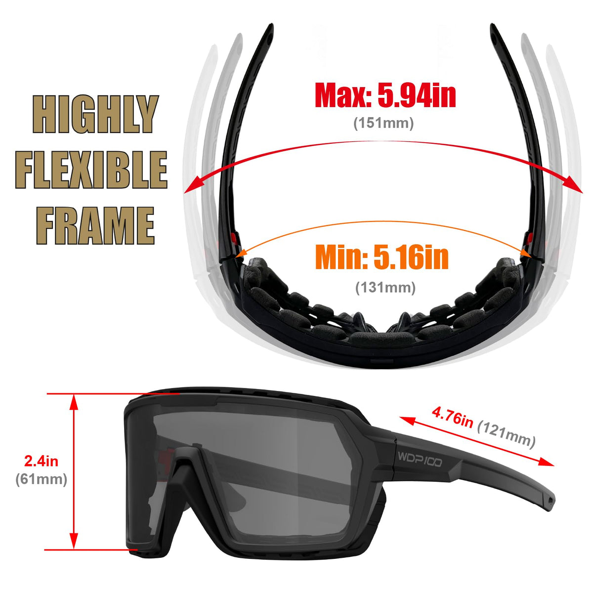 WDP100 with elastic head strap attached for secure fit during rides