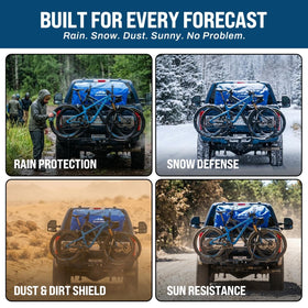 WeatherGear TruckDuffle fully expanded to 85 cu ft filling a 6.5 ft truck bed for maximum cargo