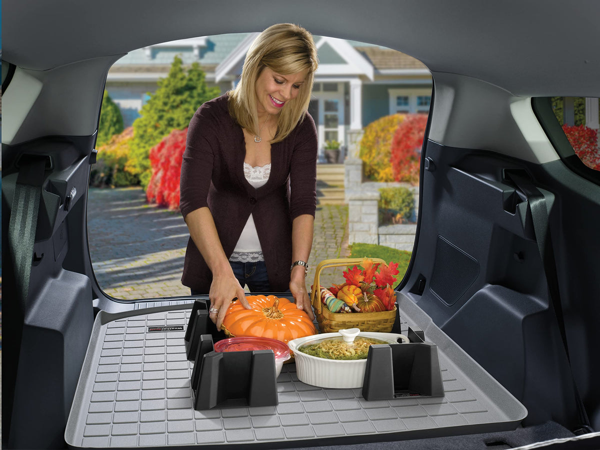 WeatherTech CargoTech stacked for compact storage and space-saving benefit