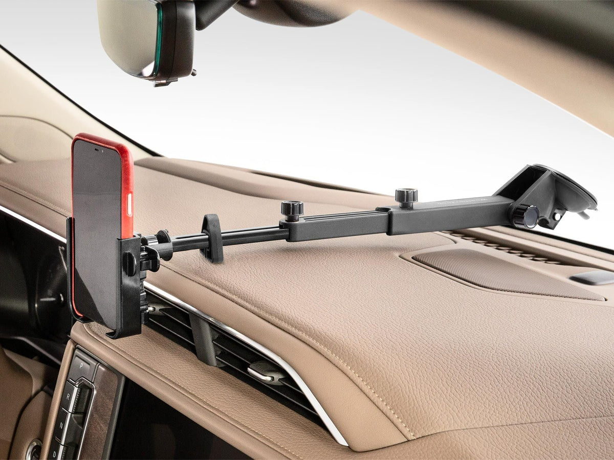 WeatherTech front view of WindshieldFone showing secure windshield placement and clean sightline