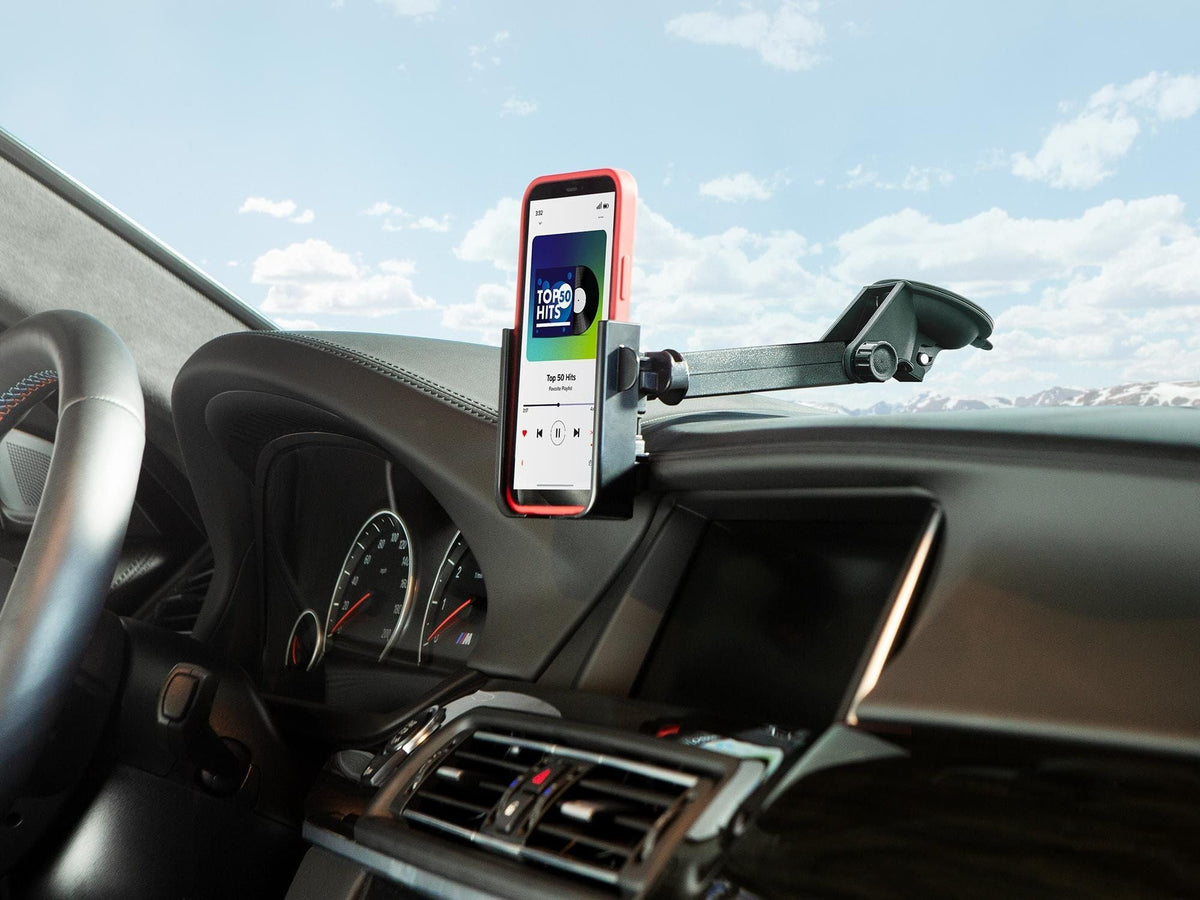 WeatherTech suction base closeup displaying strong mount and reliable attachment to glass