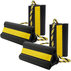 WECARLLE front view of four chocks showing compact pack and ropes for convenient transport
