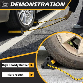 WECARLLE chock placed at RV tire demonstrating secure in-use parking support