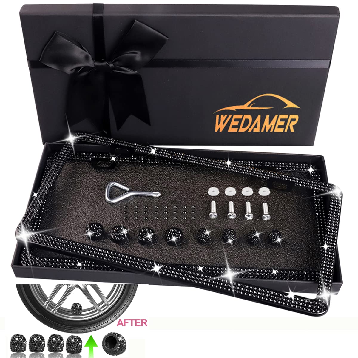 WEDAMER close-up of rhinestone detail on frame, highlights sparkling crystals and polish