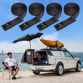WEDAMER straps securing a kayak on a vehicle roof rack for safe transport benefit