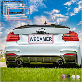 WEDAMER frame next to standard license plate for accurate size comparison