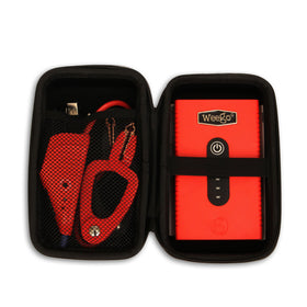 Weego case open showing unit, clamps, and cables for organized storage and transport