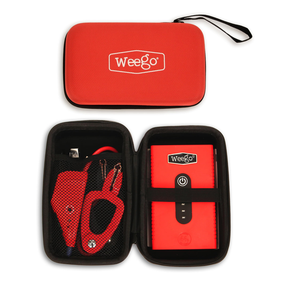Weego 44s jump starting a car engine demonstrating quick roadside recovery benefit