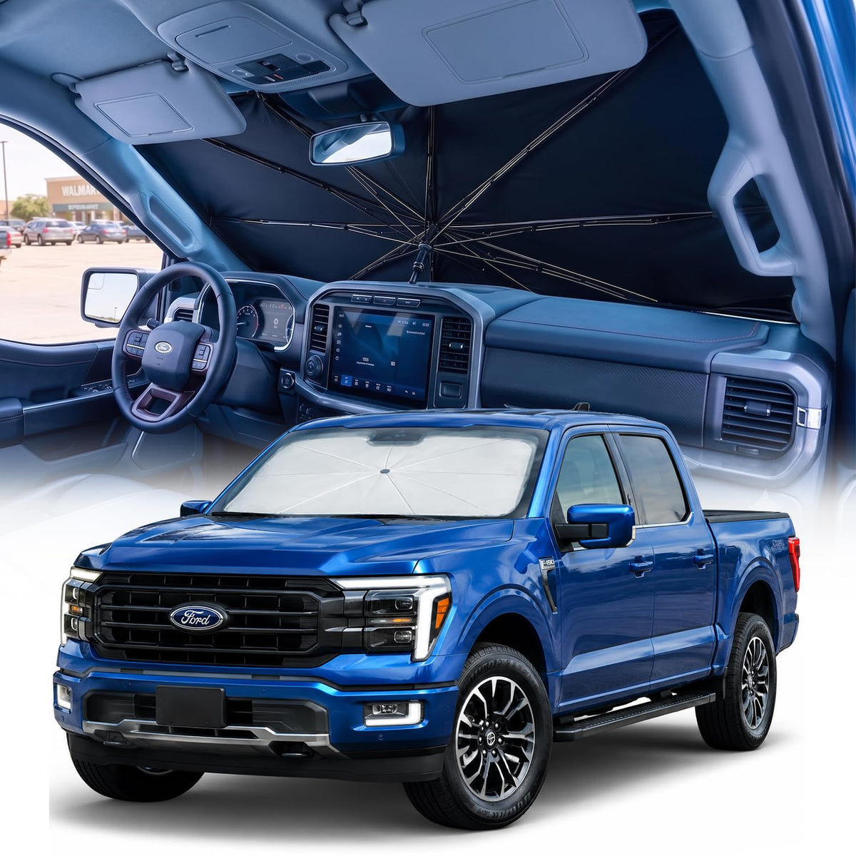 weektic front view on full-size pickup showing full windshield coverage and protection