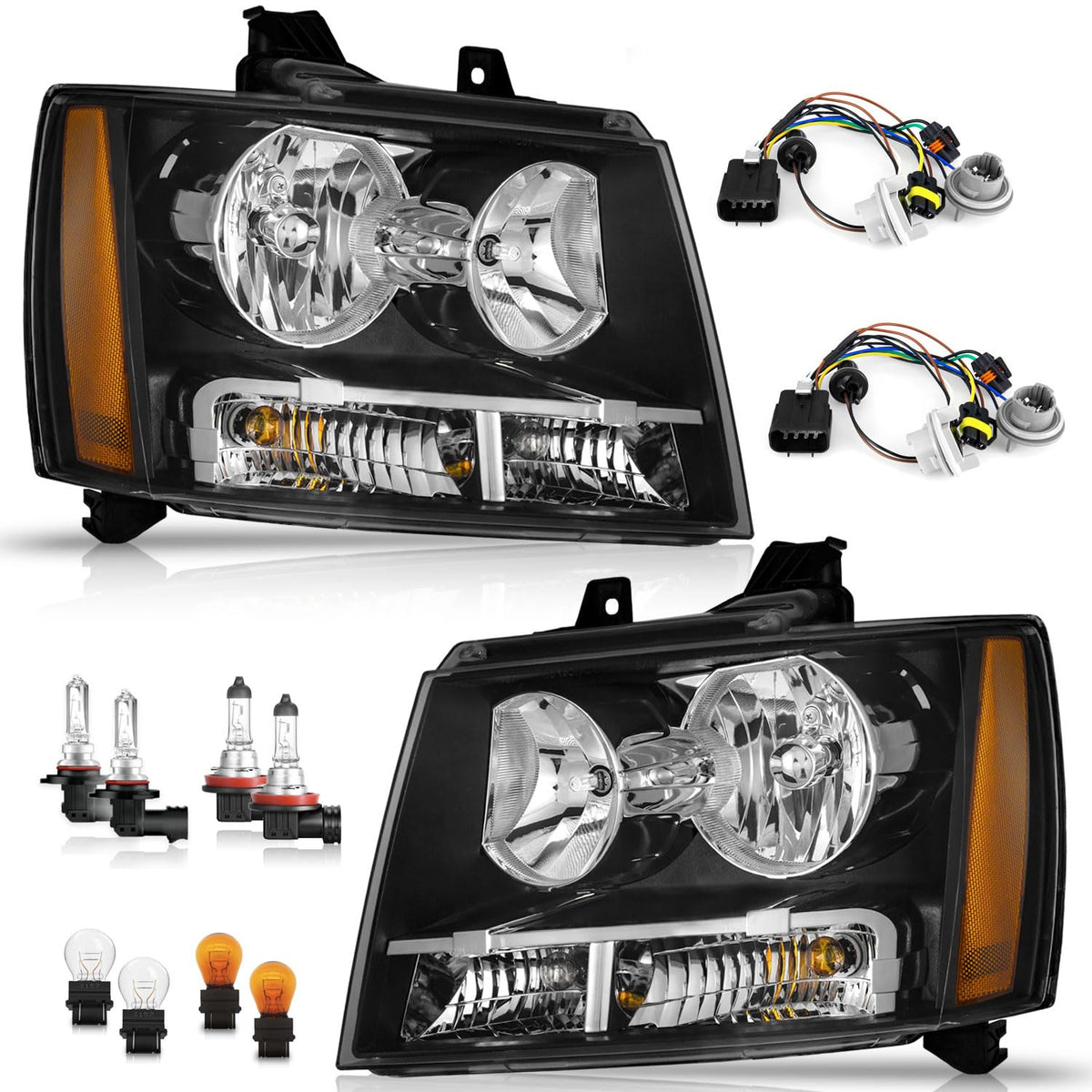 WEELMOTO front assembly showing fit for Chevy Avalanche/Suburban/Tahoe and factory alignment benefit