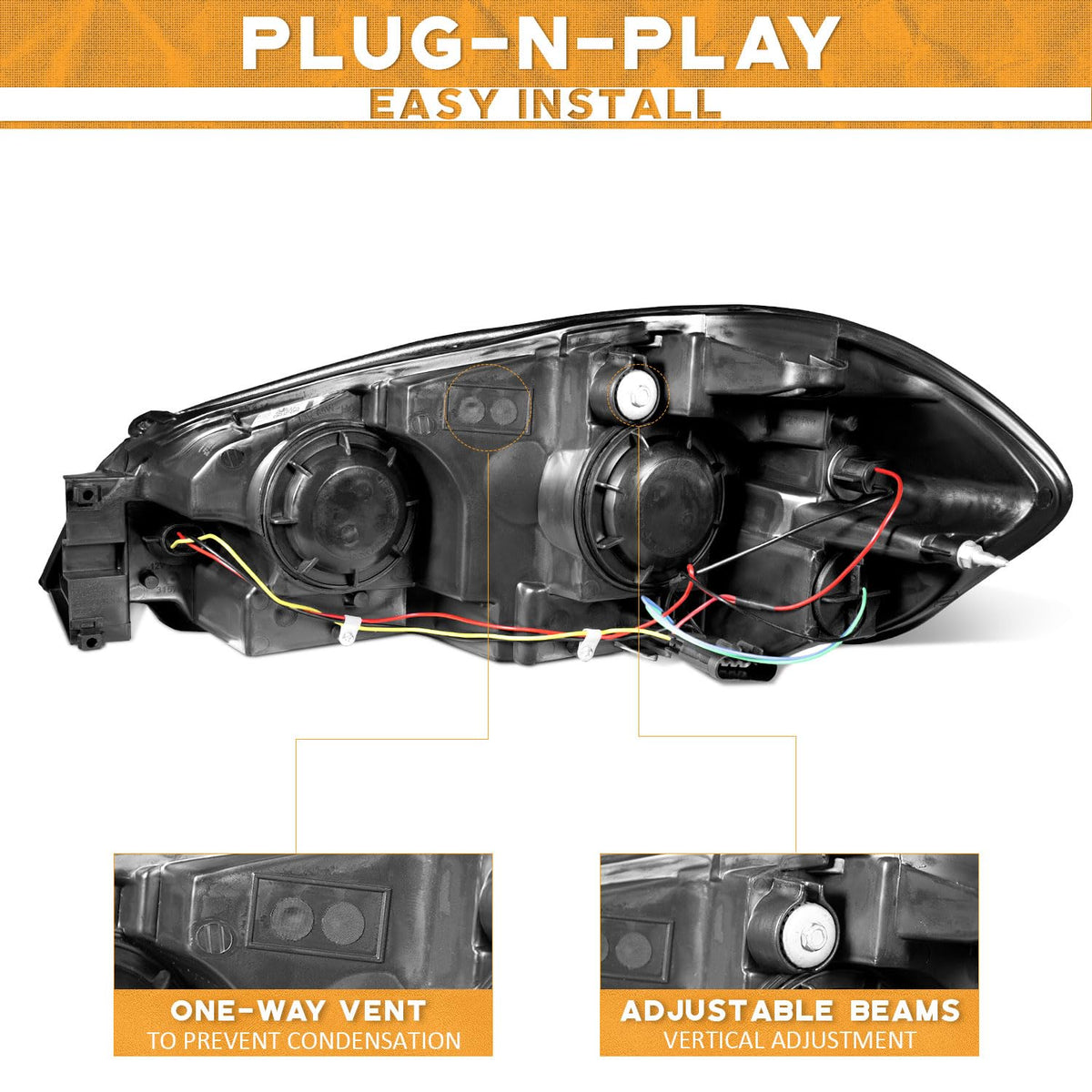WEELMOTO headlight mounted on Chevy Impala demonstrating precise fit