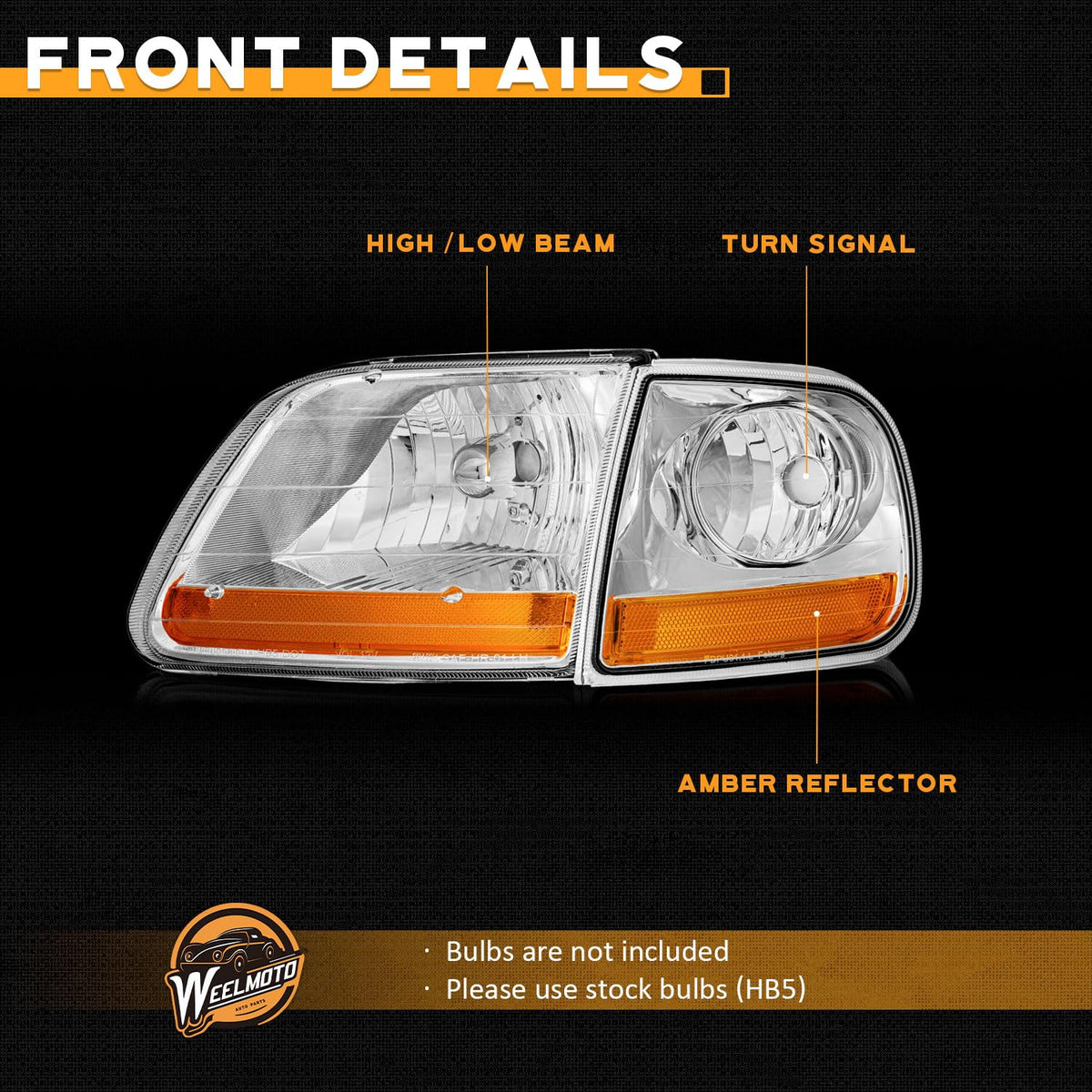 WEELMOTO headlight next to ruler showing exact fitment and scale benefit
