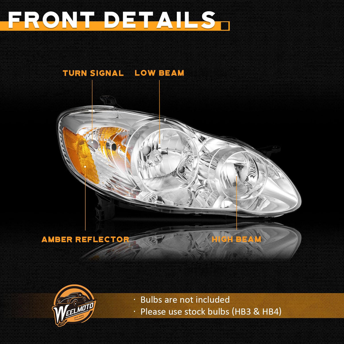 WEELMOTO headlight next to ruler showing accurate OEM dimensions for direct fit