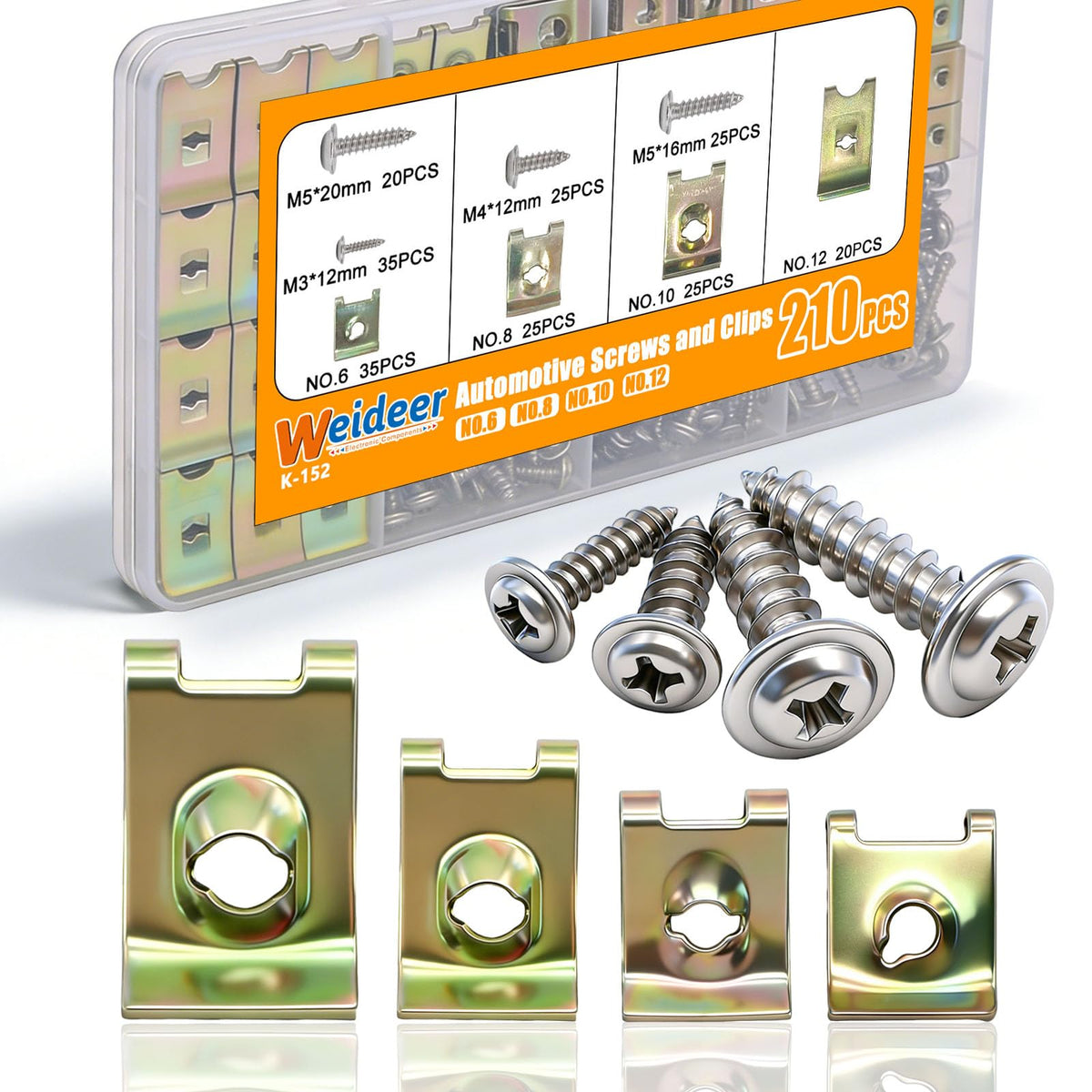 weideer front packaging showing organized 210-piece kit and clear lid for quick access