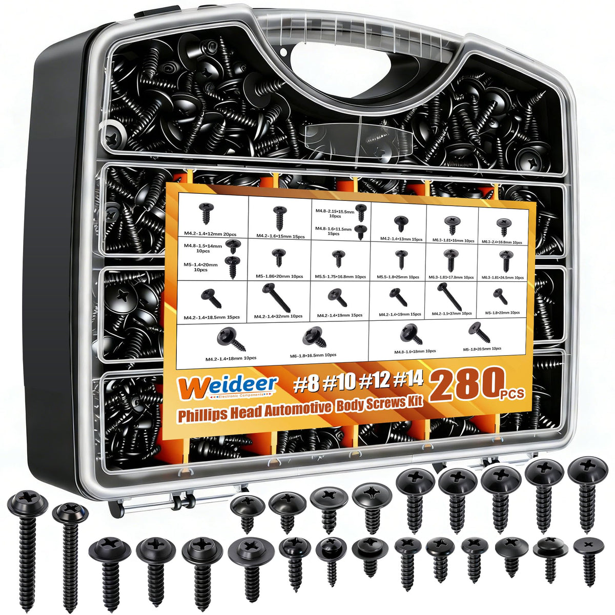 weideer screws stored in toolbox ready for roadside or garage panel repair convenience