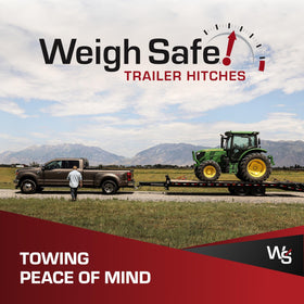 Weigh Safe pin on trailer hitch in towing setup illustrating peace of mind
