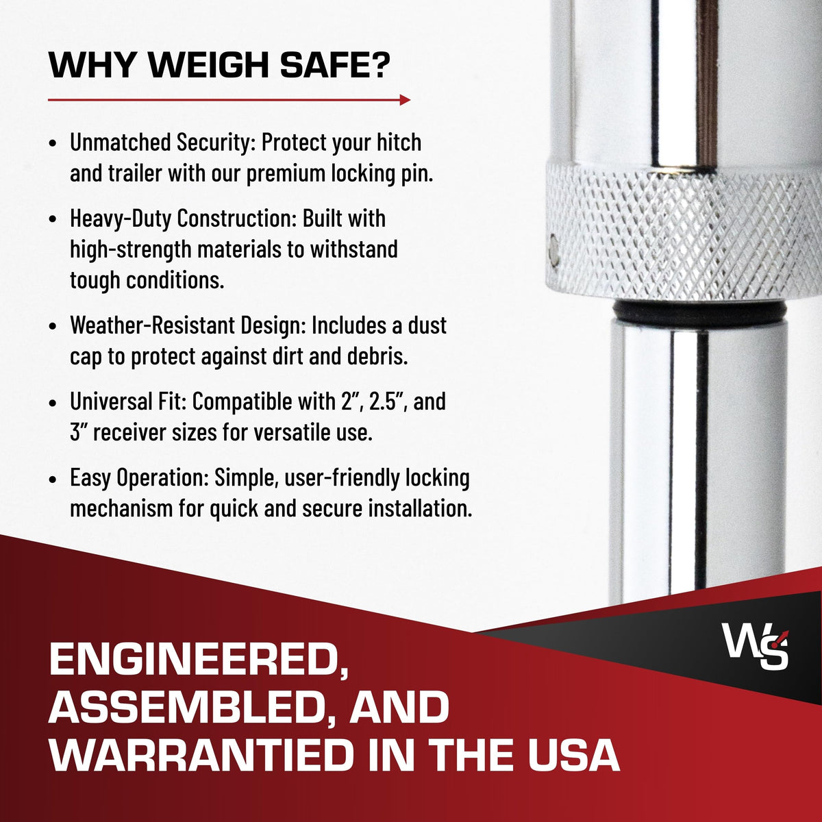 Weigh Safe pin next to ruler showing 3-1/2 inch length for accurate fit