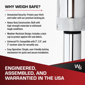 Weigh Safe pin next to ruler showing 3-1/2 inch length for accurate fit