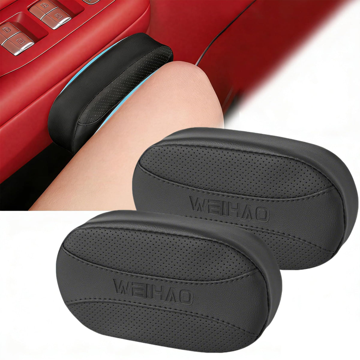 WEIHAO front view of both black knee cushions showing compact shape and finish for comfort