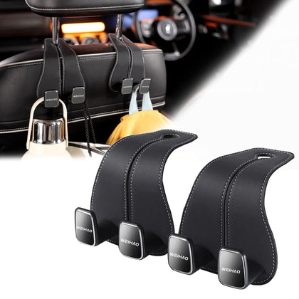 WEIHAO front view of twin leather headrest hooks showing clean finish and fit