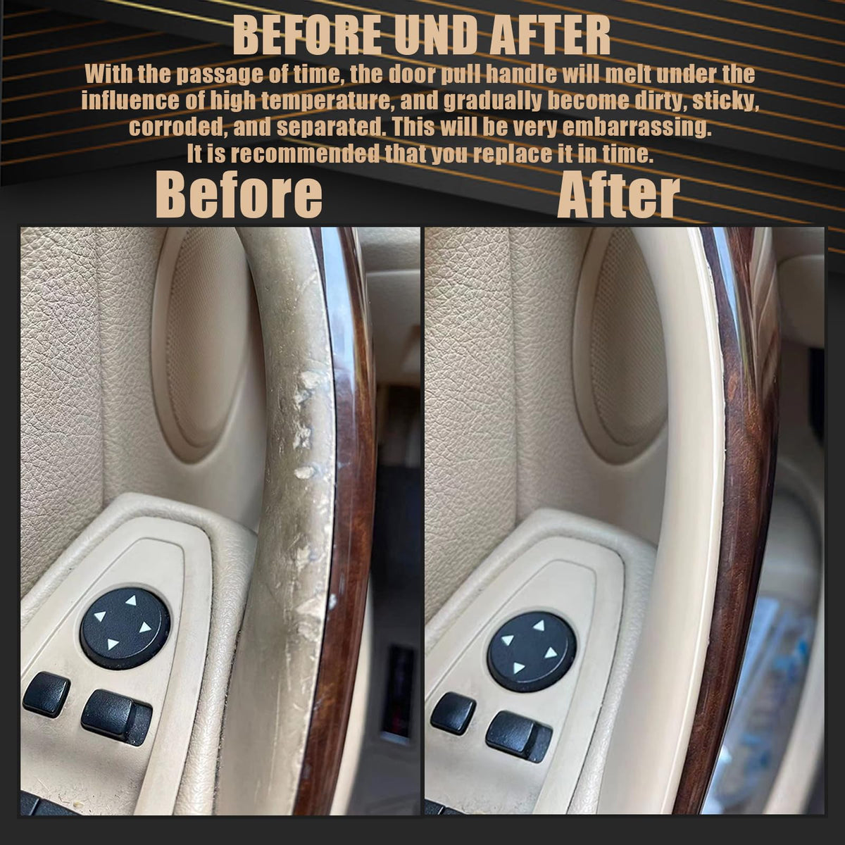 WEILEITE door pull cover in BMW cabin showing refreshed luxury feel