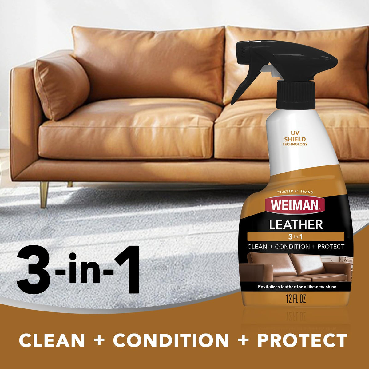 Weiman applied to car seat showing gentle cleaning and conditioning
