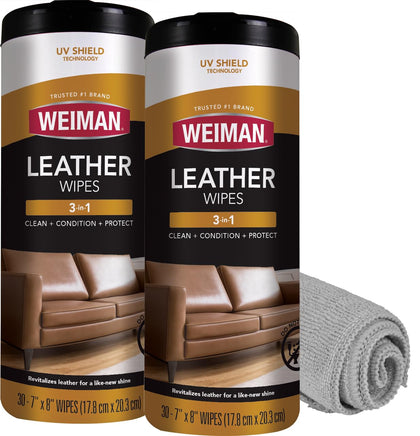 Weiman front packaging showing two resealable wipe packs for convenience
