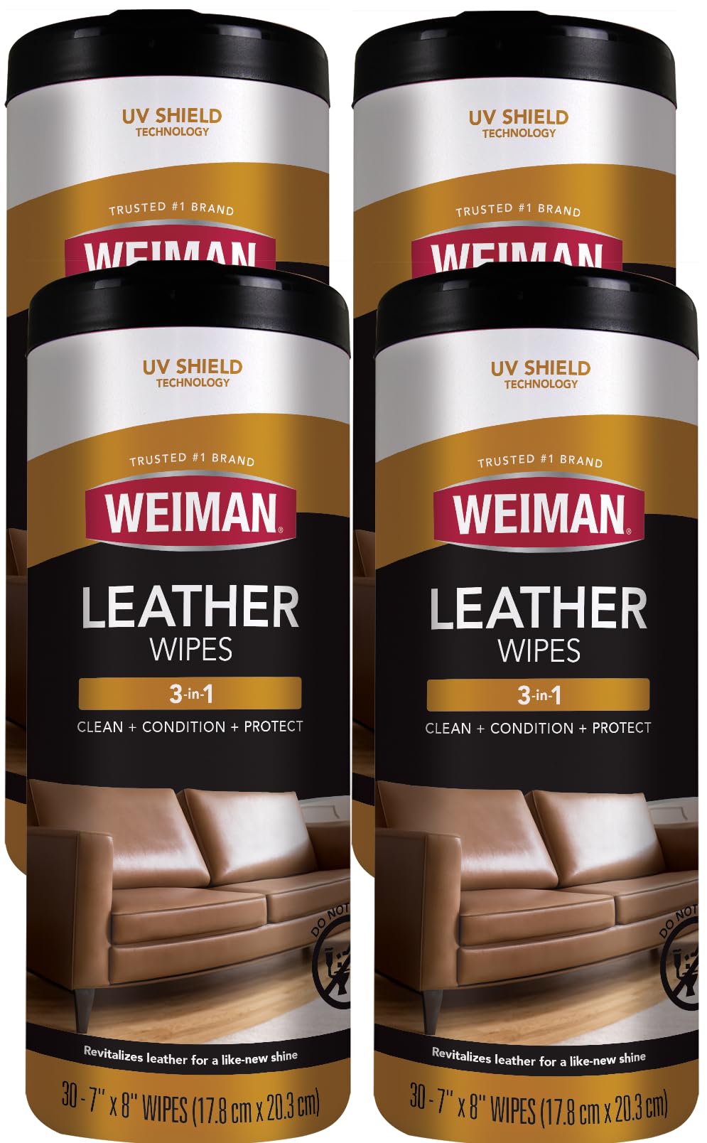 Weiman front pack showing wipes and brand for quick leather care