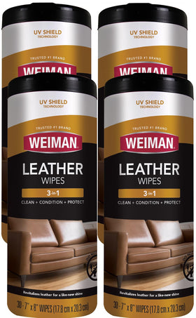 Weiman front pack showing wipes and brand for quick leather care