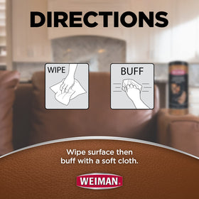 Weiman wipes on leather couch in living room for easy maintenance benefit