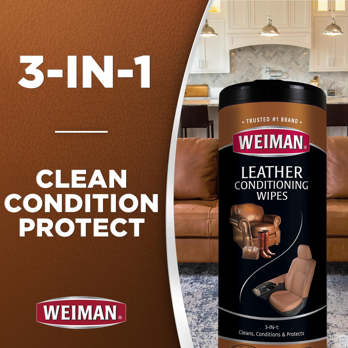Weiman single wipe removed from pack showing texture and ready use
