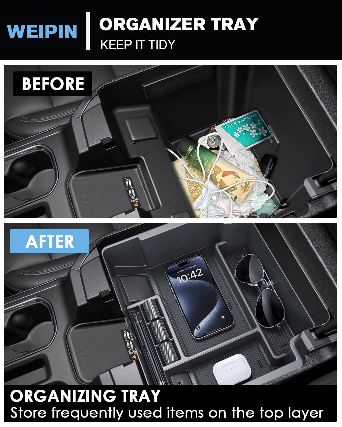 WEIPIN lower compartment detail showing sturdy ABS support and roomy storage