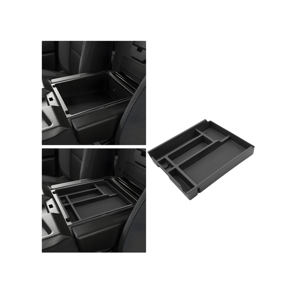 WEIPIN front view of center console tray showing neat storage benefit