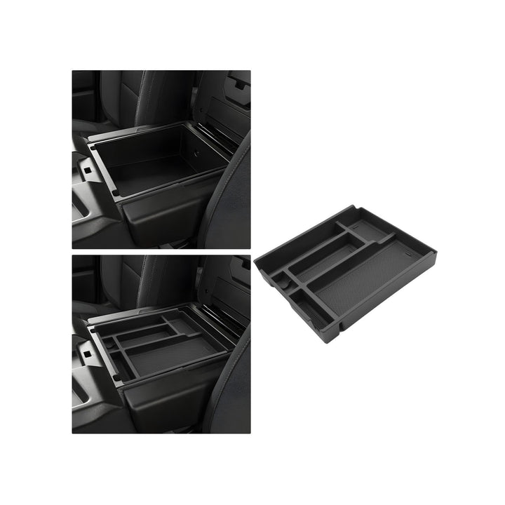 WEIPIN front view of center console tray showing neat storage benefit