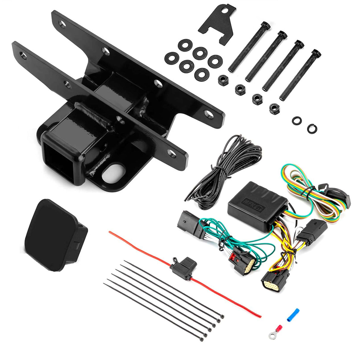 WeiSen rear hitch front view showing secure fit and easy towing benefit