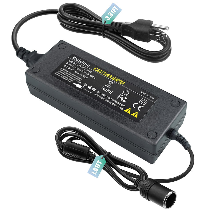 Weishuo front view of power adapter showing cigarette lighter socket and compact design benefit