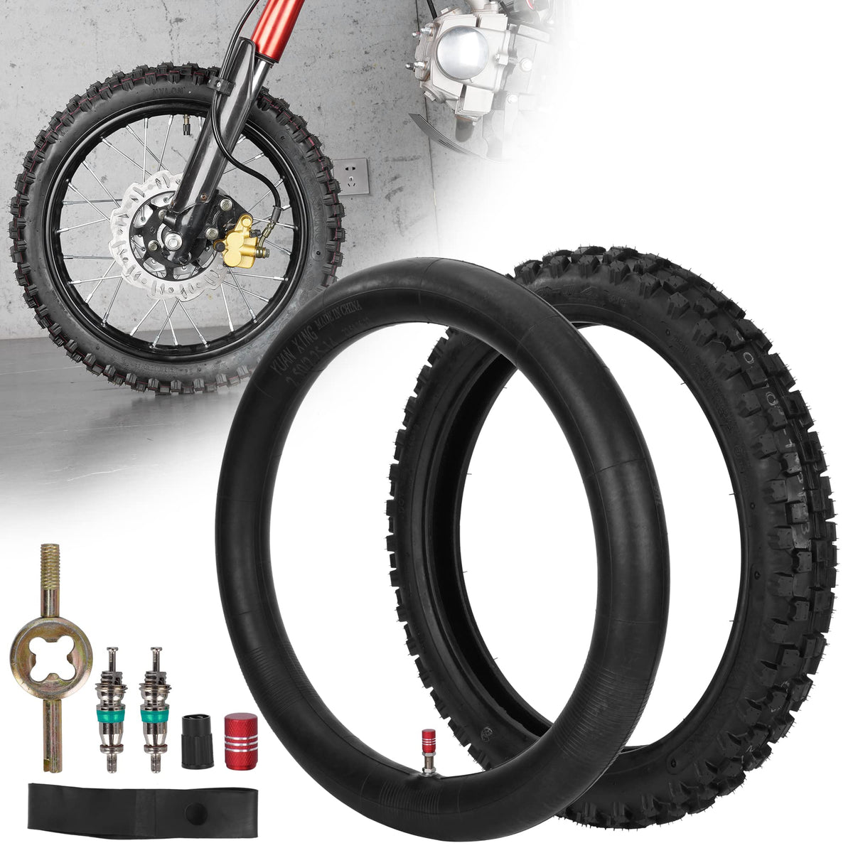 WEIYINGSI front tire overview showing full 60/100-14 profile and durable sidewalls for reliable handling