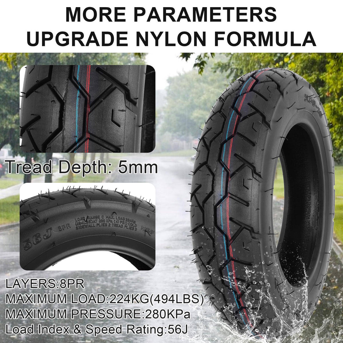 WEIYINGSI tire mounted on a 10-inch rim demonstrating proper fit