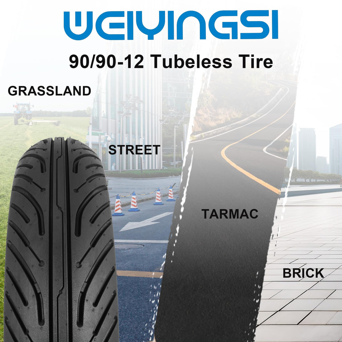 WEIYINGSI tire mounted on a scooter wheel demonstrating fit and ready-to-ride stability