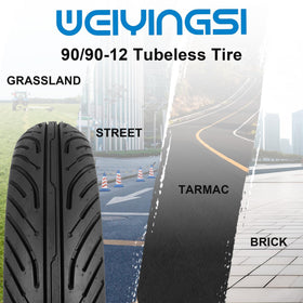 WEIYINGSI tire mounted on a scooter wheel demonstrating fit and ready-to-ride stability