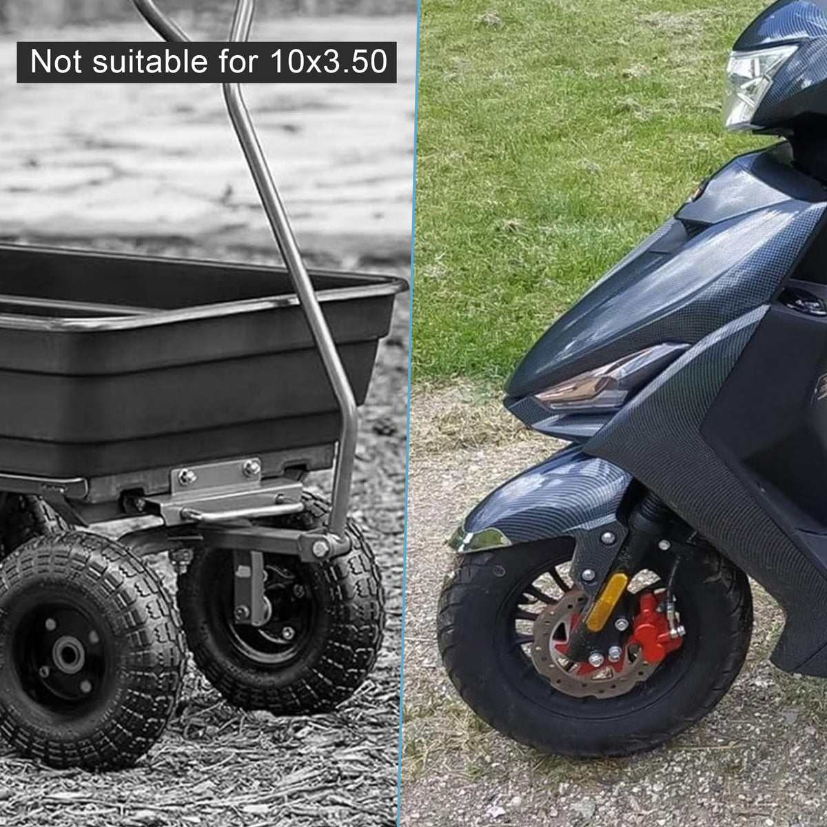 WEIYINGSI tire beside a ruler for scale, illustrating 10-inch rim compatibility