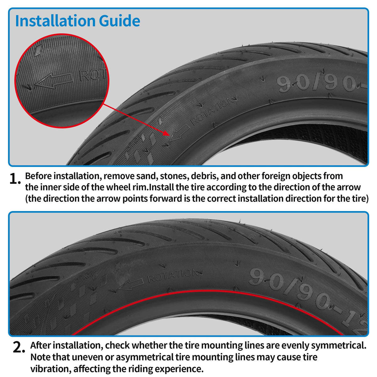 WEIYINGSI tire next to a ruler for scale to confirm 12-inch rim compatibility and dimensions