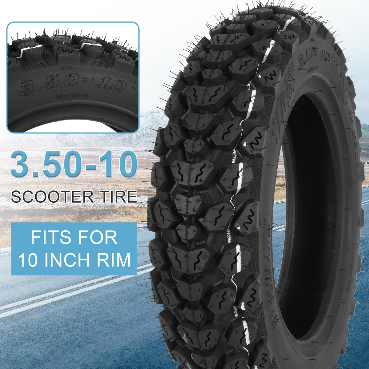 WEIYINGSI close-up of large-block tread and 10mm grooves, improving wet traction