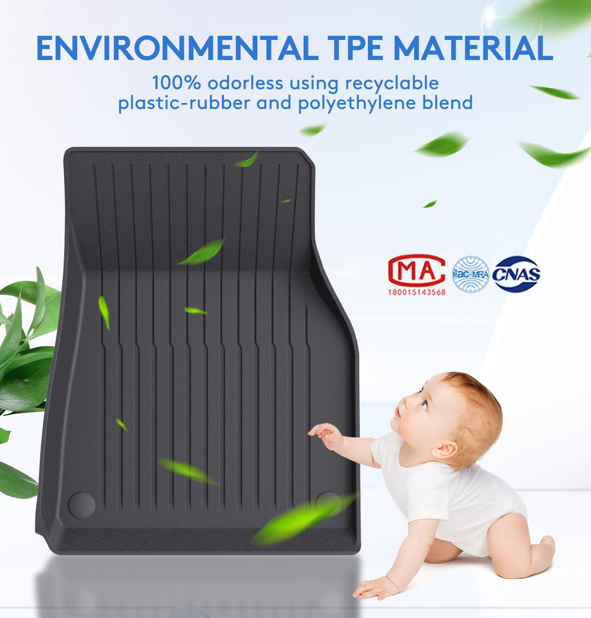 Wekar mats in Tesla interior lifestyle scene highlighting easy cleaning benefit