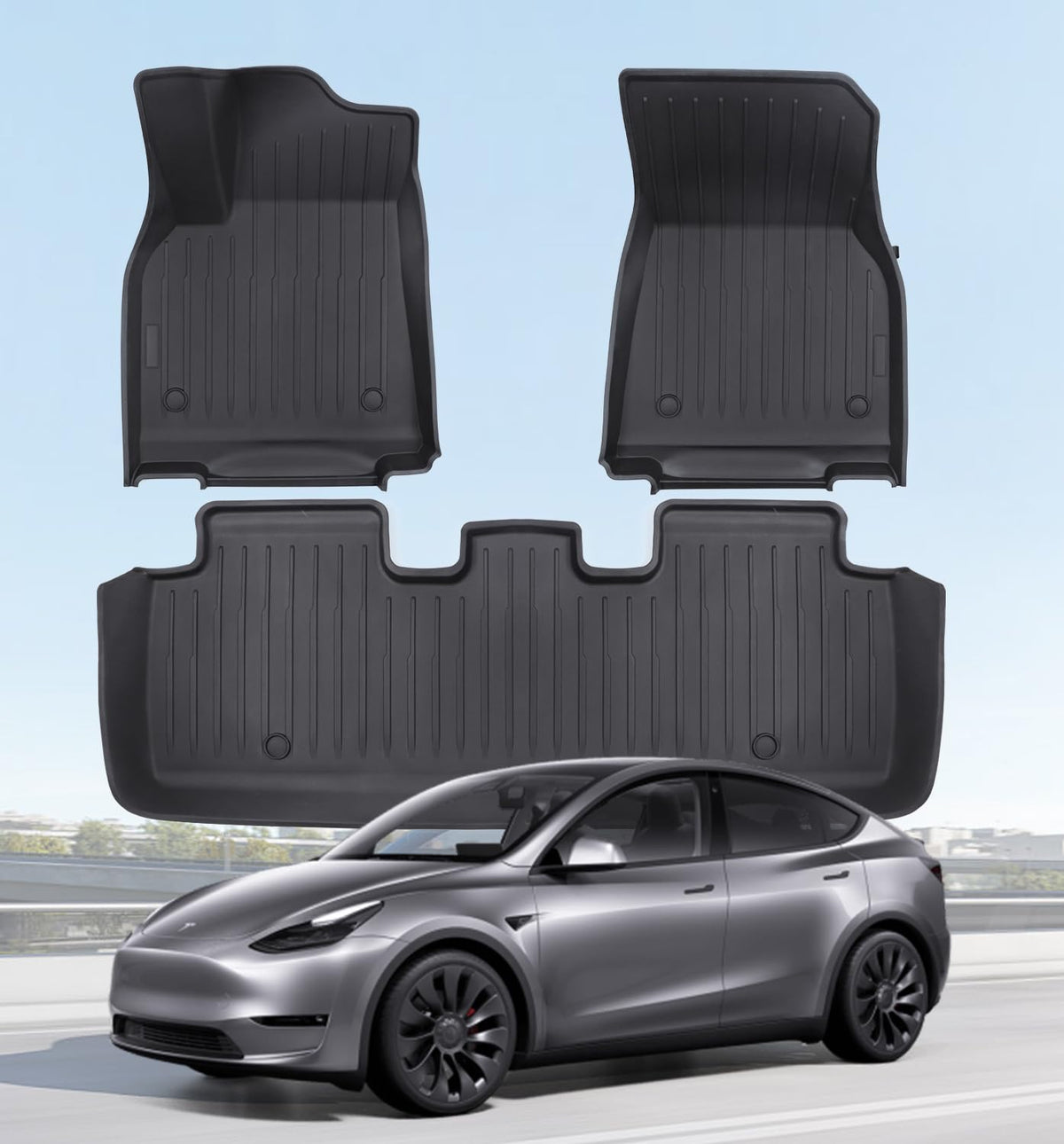 Wekar front mats installed in Tesla Model Y showing custom fit and coverage