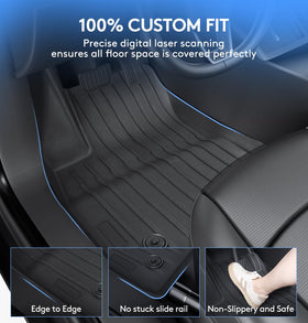 Wekar rear row TPE liners installed in Model 3 Highland protecting carpet from debris