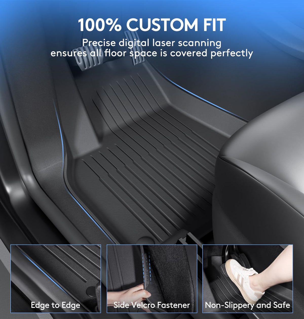 Wekar rear floor mat in Model Y 5-seat illustrating full rear-row protection