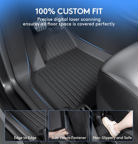 Wekar rear floor mat in Model Y 5-seat illustrating full rear-row protection